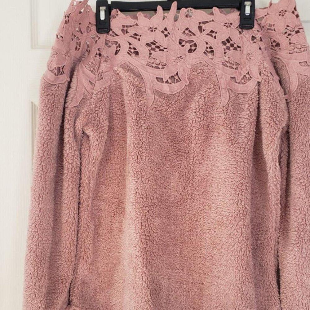 Autumn Plush Pullover Women Lace Patchwork Fluffy Sweatshirt Casual Long Sleevs